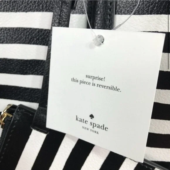 Kate Spade Black and White Stripes Reversible Tote Bag with Wallet Brand New - Picture 2 of 9